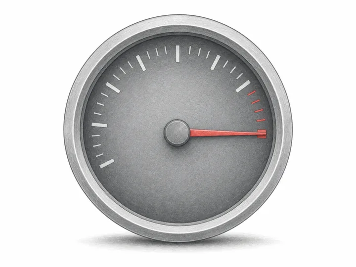 Pencil drawing of a speedometer with the needle in the red zone